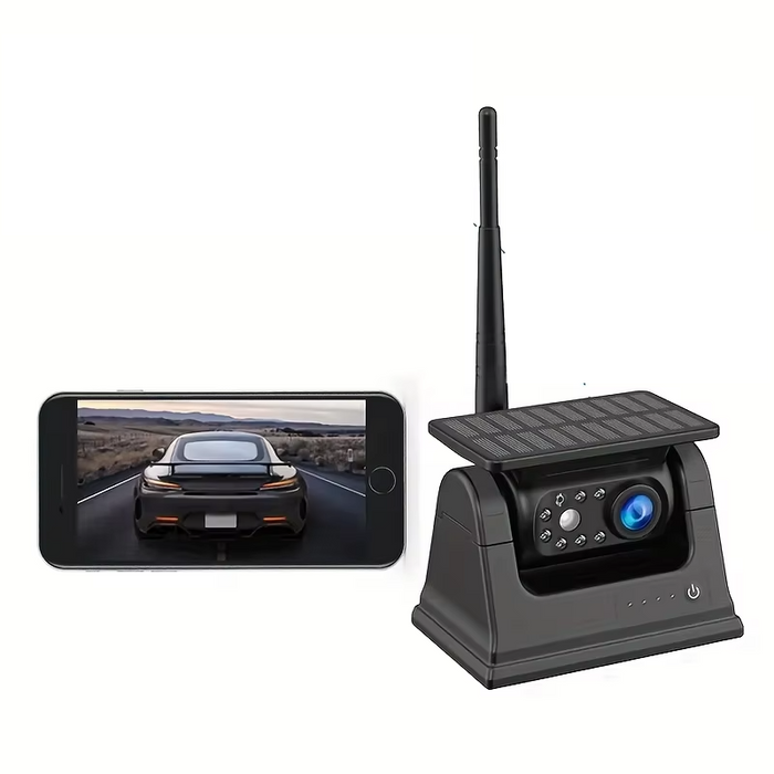 5G WiFi wireless backup camera with solar panel with 100M wireless range and 140° wide-angle view