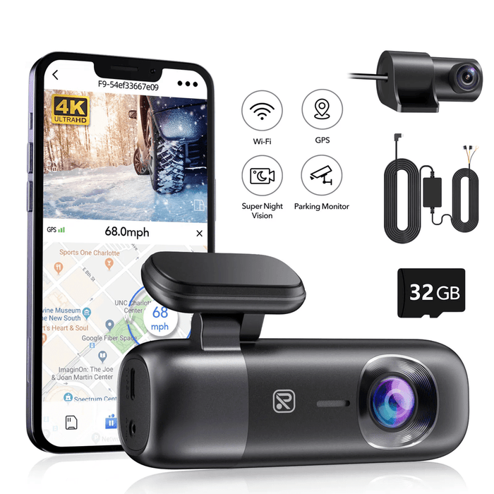 4K Front and Rear Dash Cam with WiFi, GPS, and Night Vision
