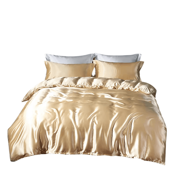 Luxury satin bedding set in camel color with duvet cover and pillowcases