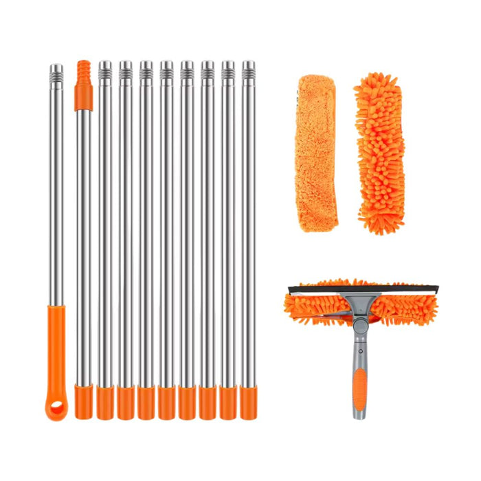 Extendable window cleaning kit with 2-in-1 squeegee and mop