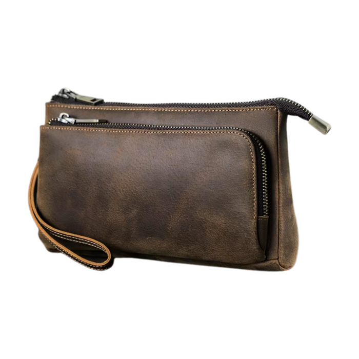 Premium genuine leather men's long wallet travel clutch bag with cable organizer
