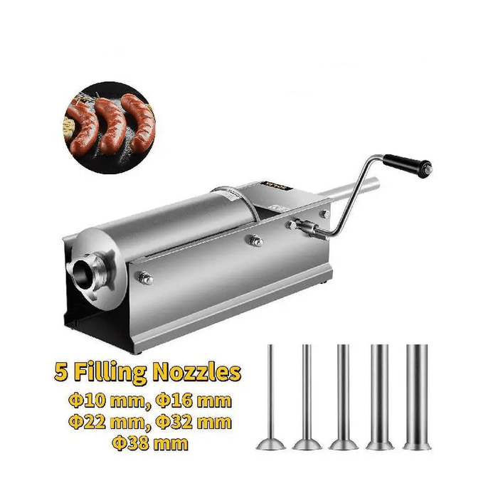 3L Horizontal Sausage Stuffer with 5 Filling Nozzles - Perfect for Homemade Hot Dogs