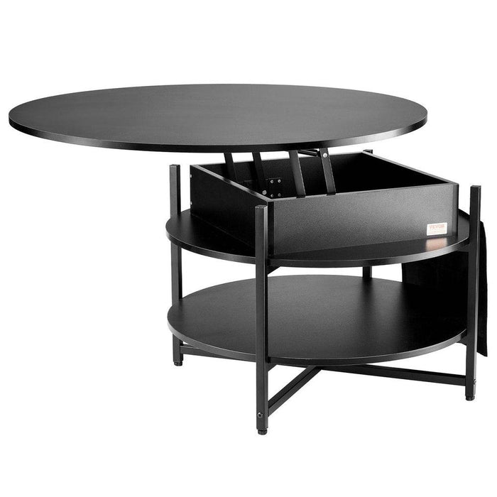 Black round lift top coffee table with ample storage space