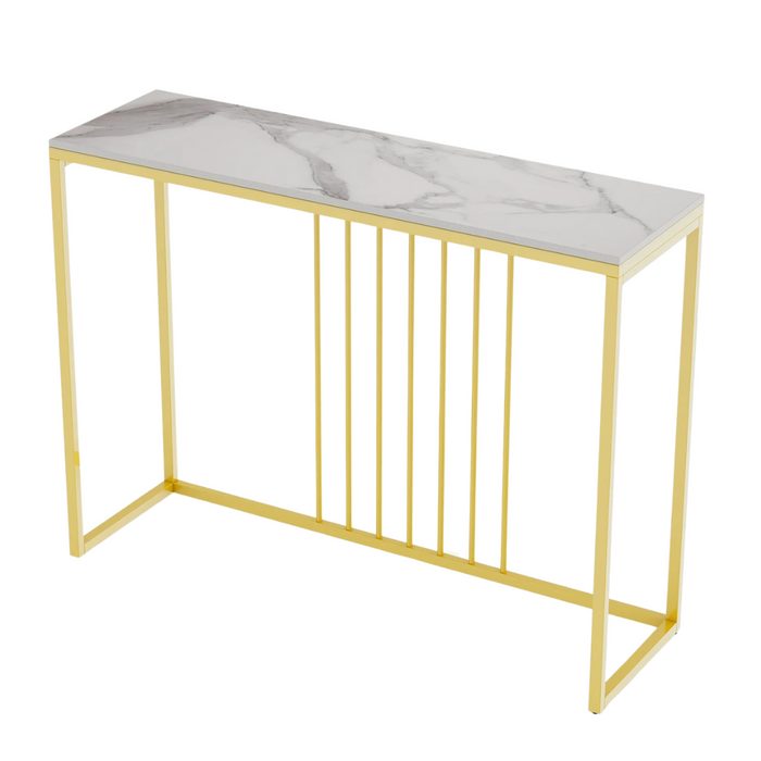 Elegant 100cm Slim Console Table with Real Marble Top and Gold Metal Legs