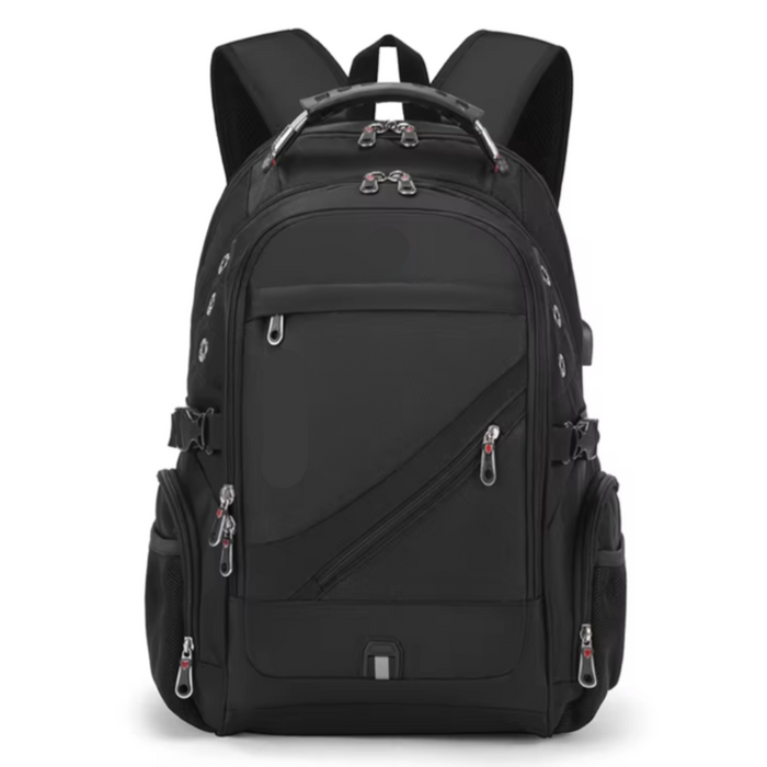 Waterproof black laptop backpack with USB port for travel and school