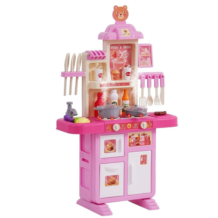 A pink 48-piece kids kitchen play set with various accessories