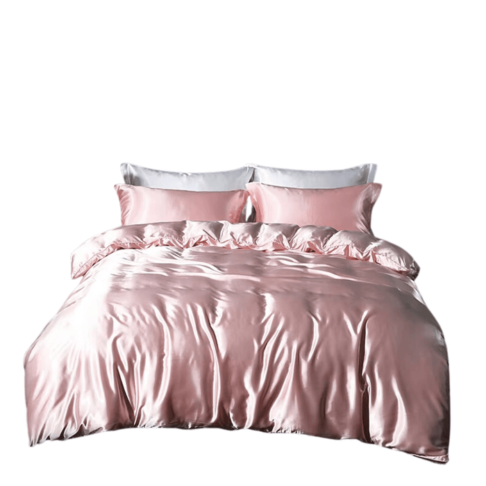 Luxury jade satin bedding set with fitted sheet and pillowcases