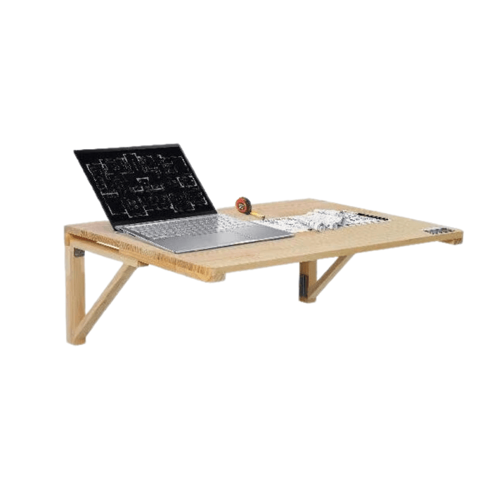 Wall Mounted Folding Wooden Desk with Iron Bracket for Space-Saving Home or Office - A compact and versatile desk solution for small living spaces