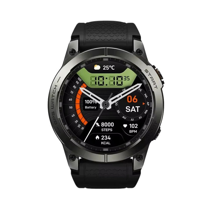 A close-up of the Ember Black GPS Smartwatch's high-definition AMOLED display