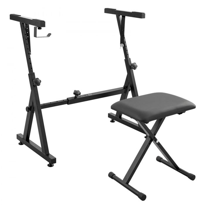 Adjustable Z-Style Piano Keyboard Stand with Bench Set for 54-88 Key Electric Pianos