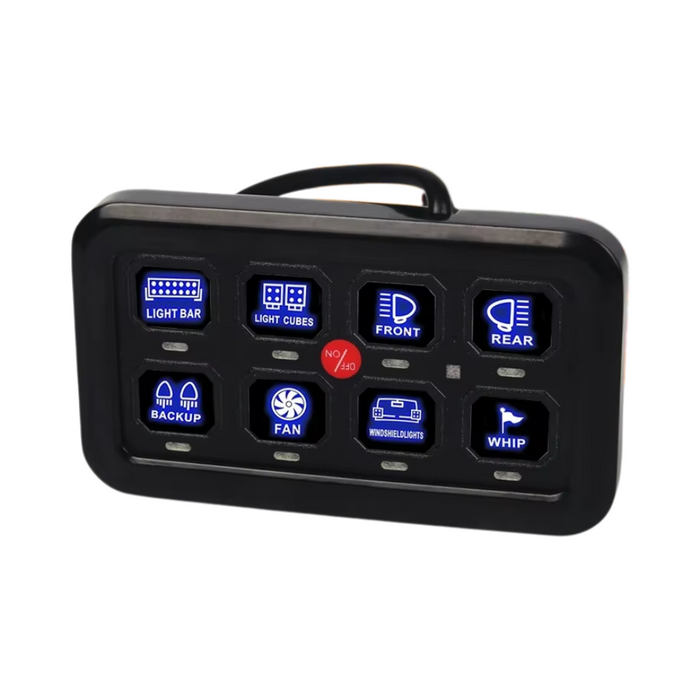 8-Gang LED Switch Panel for SUV, boat, and caravan electrical control