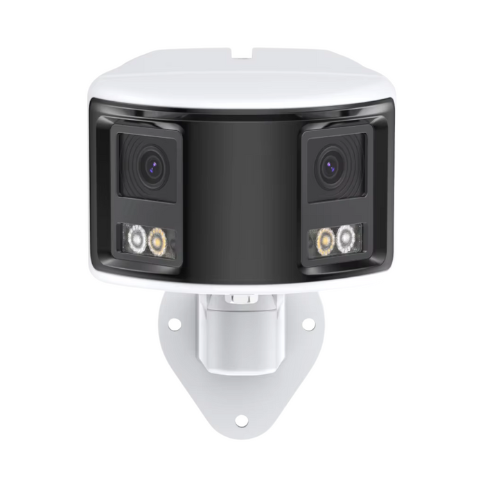 8MP POE dual-lens outdoor security camera capturing wide-angle views with 180° field of vision