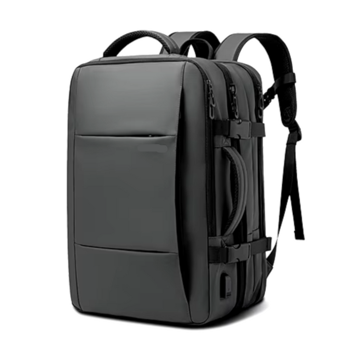 Expandable Waterproof Business Travel Backpack - Grey with USB Charging Port