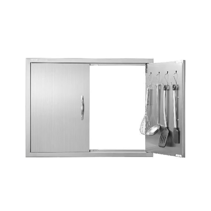 Stainless steel double outdoor BBQ access door, flush mount, 107cm x 53cm