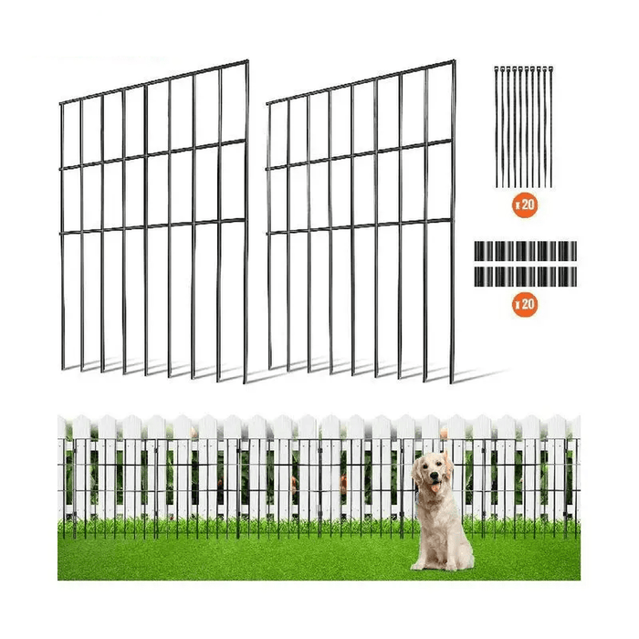 Metal garden fence with 15-inch spike spacing and powder-coated carbon steel construction