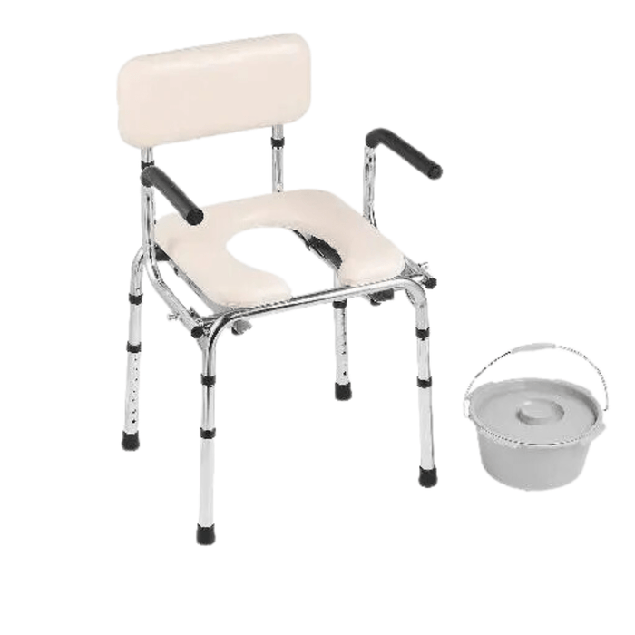 Adjustable Height Bedside Commode Chair with Padded Seat and Removable Bucket