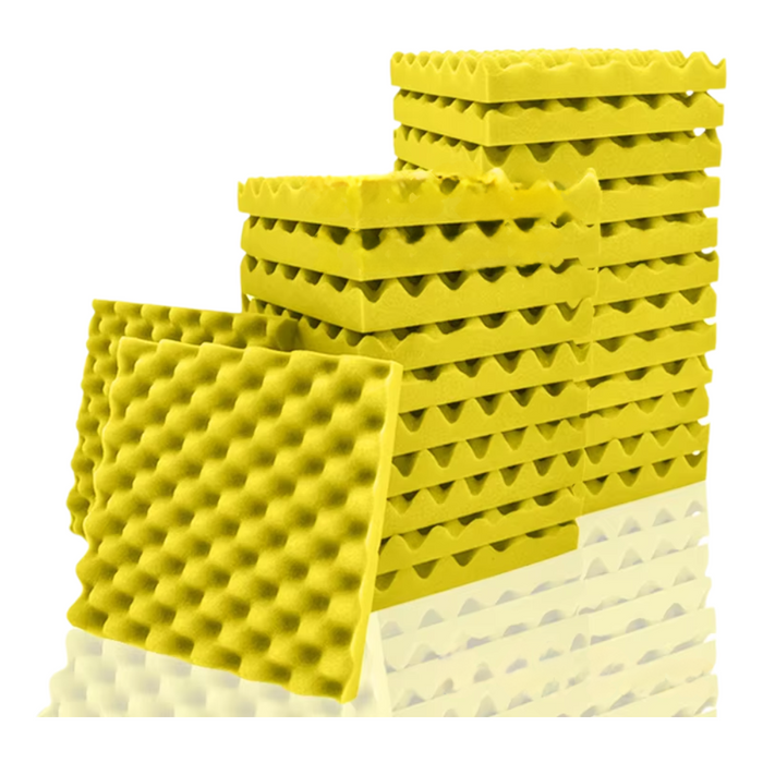 Yellow soundproof foam panels for acoustic noise insulation with tapes