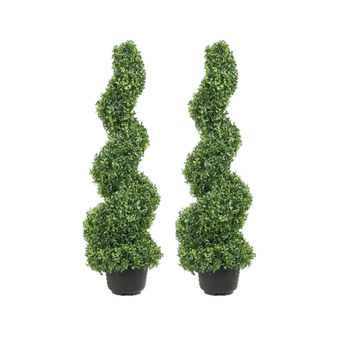 Artificial Boxwood Spiral Topiary Trees in Pot, 122cm Height, Set of 2