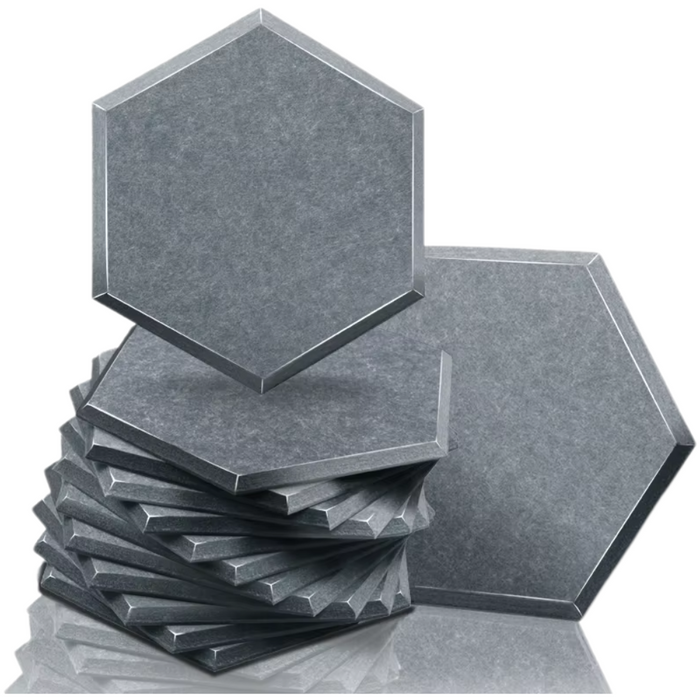 Set of 12 medium density small hexagon moonlight grey soundproofing panels