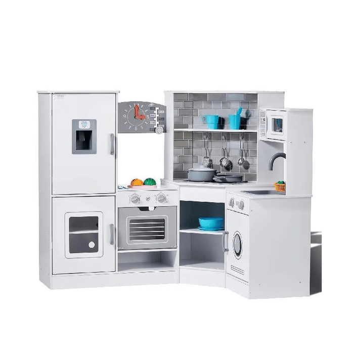 Corner Wooden Play Kitchen Set with Lights & Sounds for Kids
