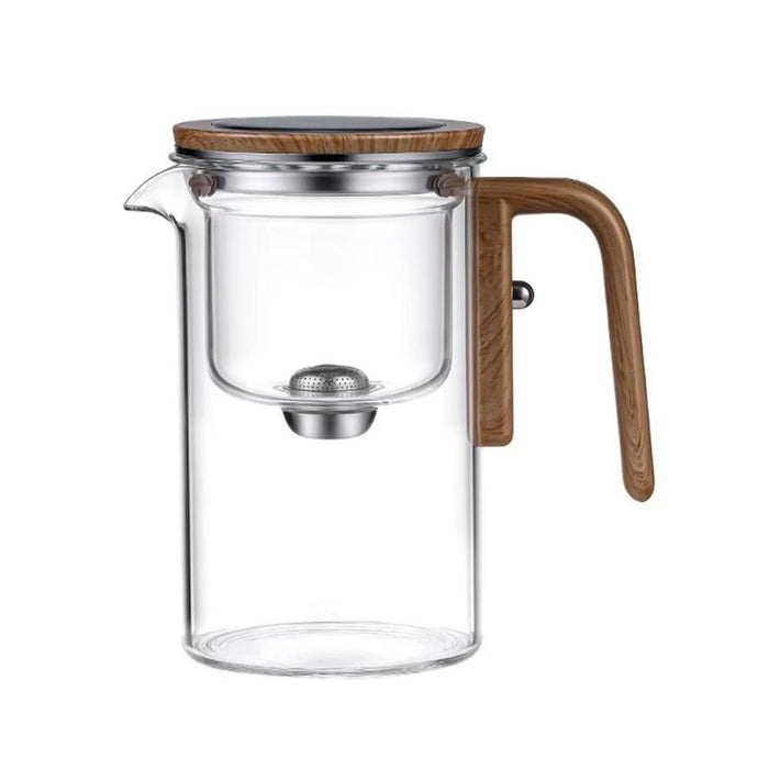 520ml White Glass Teapot with Magnetic One-Click Tea Separation and Wooden Handle
