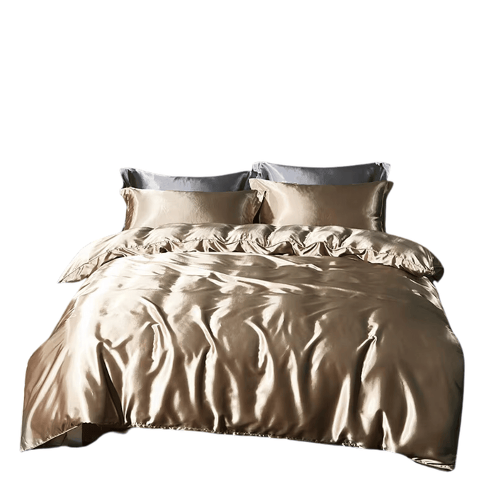 Luxury champagne gold satin bedding set with duvet cover and pillowcases