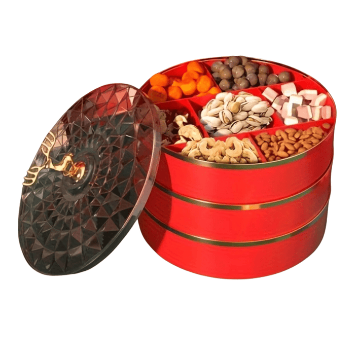 Creative Multi-layer Candy Snack Box with Lid for Festive Occasions, Weddings, Birthdays, and Christmas Decor in Red
