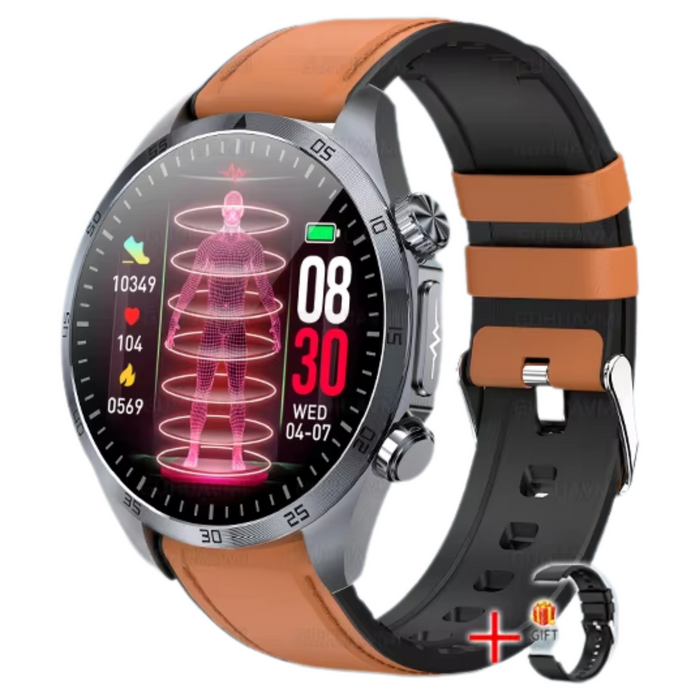 Medical Grade ECG Smart Watch with Brown Leather Strap