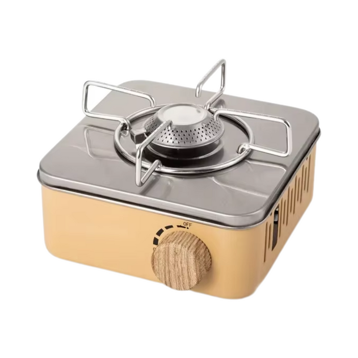 Portable camping mini gas stove in khaki color with 2800W butane burner and carrying bag
