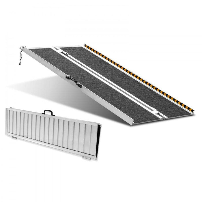 Portable non-slip aluminum folding threshold ramp for wheelchairs and scooters