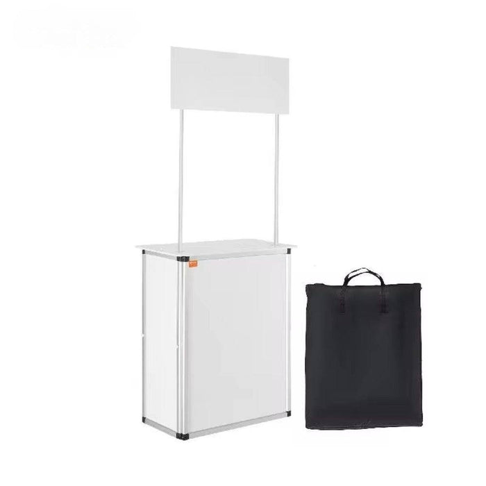 Portable Tradeshow Podium Counter Table Display with Sturdy Aluminum Alloy Frame and Dual-Layer Storage for Trade Shows and Events