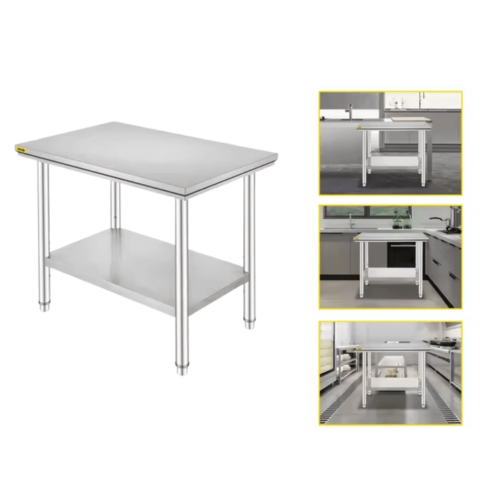 Stainless steel kitchen work bench with undershelf for culinary tasks