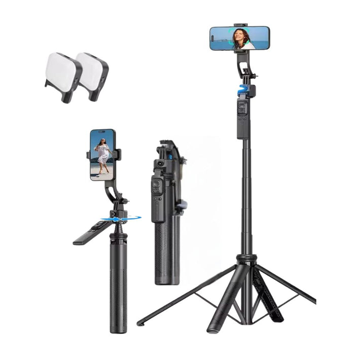 3-Axis Selfie Stick Gimbal Stabilizer for Smartphone with Bluetooth Remote Black with 2 Lights - Innovative smartphone stabilizer for steady and well-lit selfies
