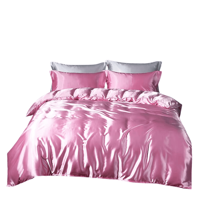 Luxury satin bedding set in pink with duvet cover and pillowcases