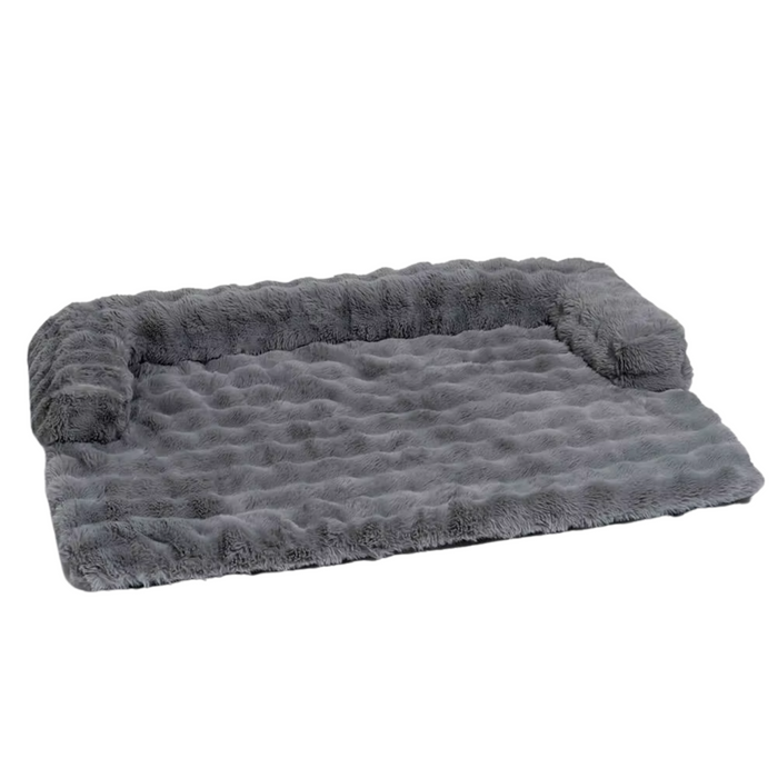 Supreme comfort grey plush dog bed with thick faux fur