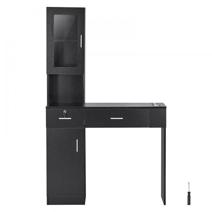 Wall-mounted salon organizer with high-definition mirror and spacious storage capabilities