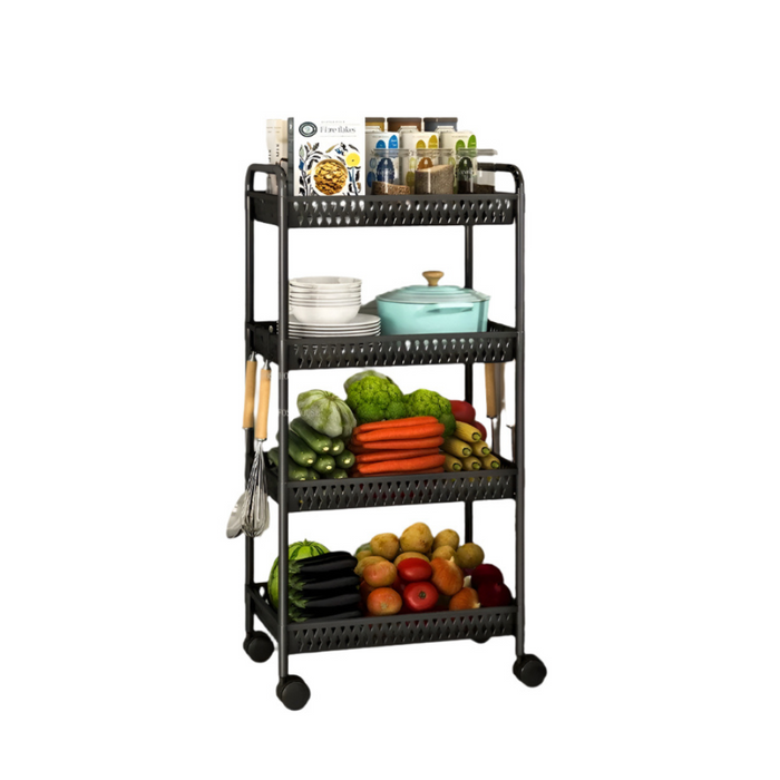 Rolling 4-Tier Storage Organizer for Kitchen or Pantry A Black-4 layers