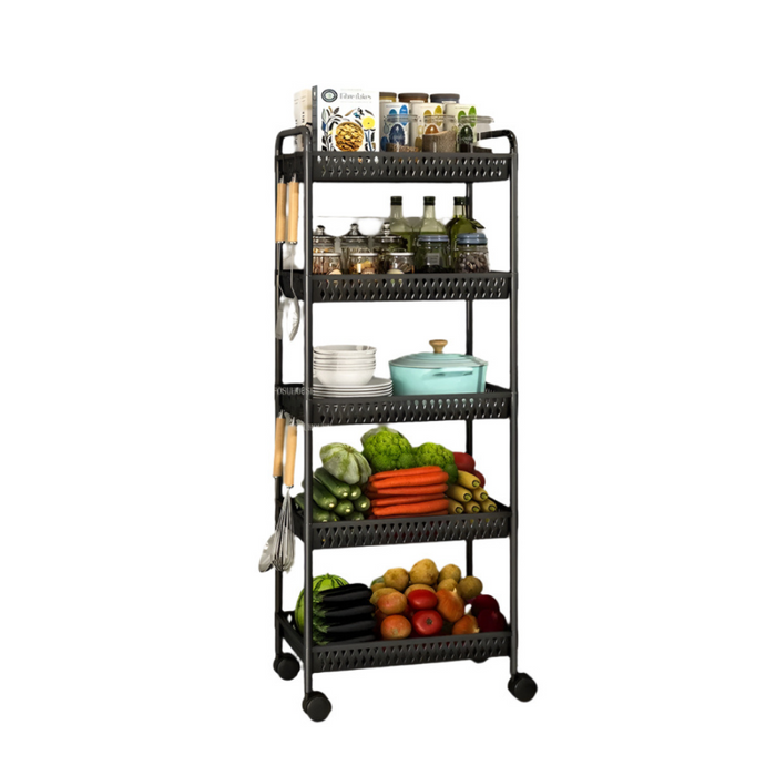 Rolling 4-Tier Storage Organizer for Kitchen or Pantry A Black-5 layers