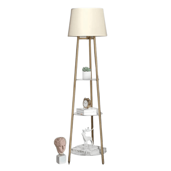 Utility Tall Pole Floor Lamp Standing Reading Light with 3 Tier Marble Shelves - FLUXA