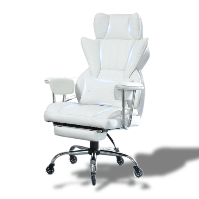 White Executive Office Chair with Adjustable Lumbar Support High Back PU Leather Ergonomic Design - FLUXA
