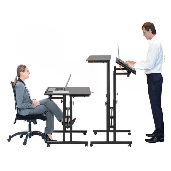 Gas-Spring Height Adjustable Sit-Stand Desk with 360° Swivel Wheels Home Office Rolling Laptop Table Tiltable - FLUXA
