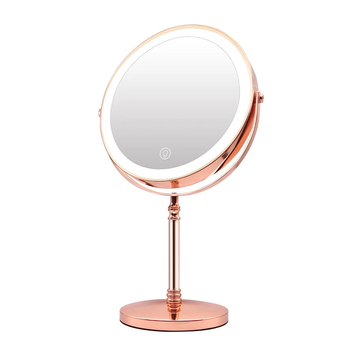 Tri-Light Makeup Mirror with 10X Magnification - USB Rechargeable - Adjustable Stand - 8-Inch - Rose Gold - Illuminated Vanity Mirror for Makeup and Skincare