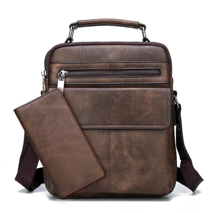 Men's Brown Leather Crossbody Bag Set