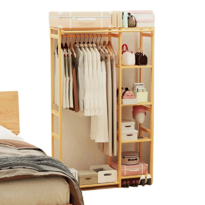 Bamboo Garment Rack with Dustproof Cover