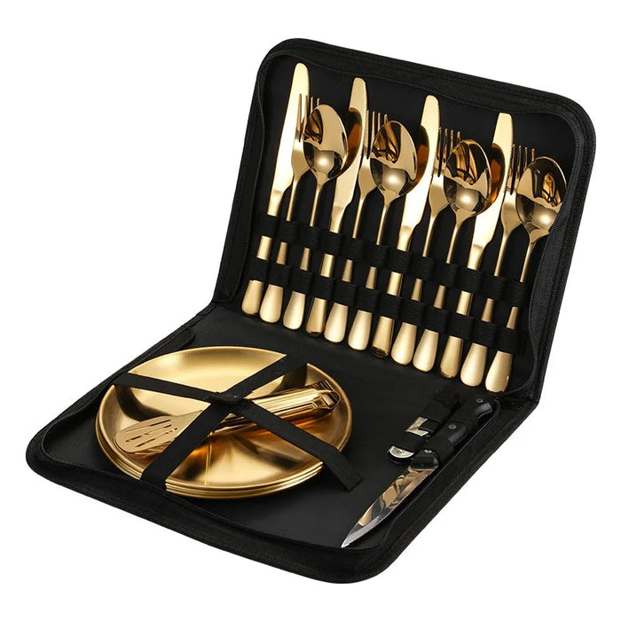 Outdoor Picnic Cutlery Set, 20-Piece Stainless Steel Kit