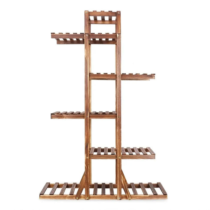 Wooden plant display shelf stand for indoor and outdoor garden decor