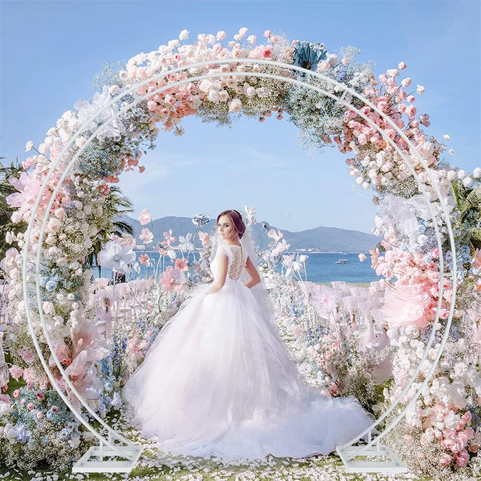 Double rail round wedding arch with metal frame for event decoration