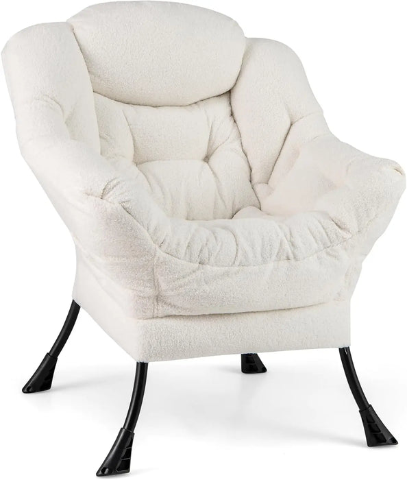 Modern Sherpa Accent Chair with Armrests & Side Pocket Cozy Lounge Chair for Living Room