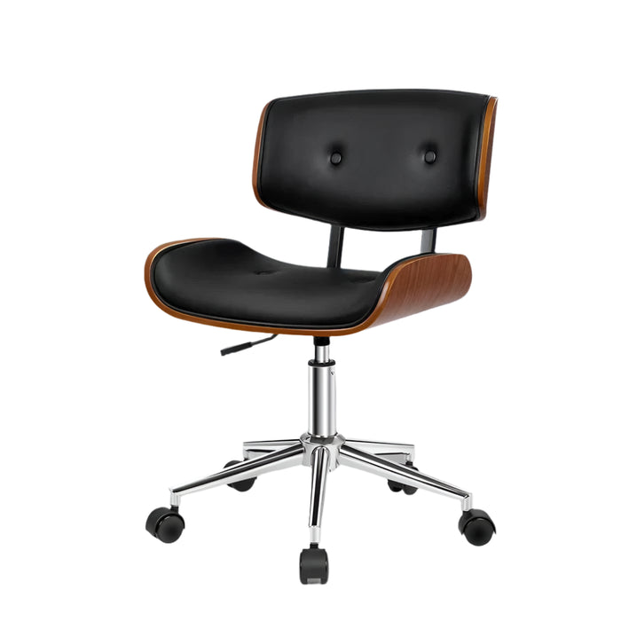 Wooden Office Chair with PU Leather Fabric (Estelle - Black) in stylish contemporary design