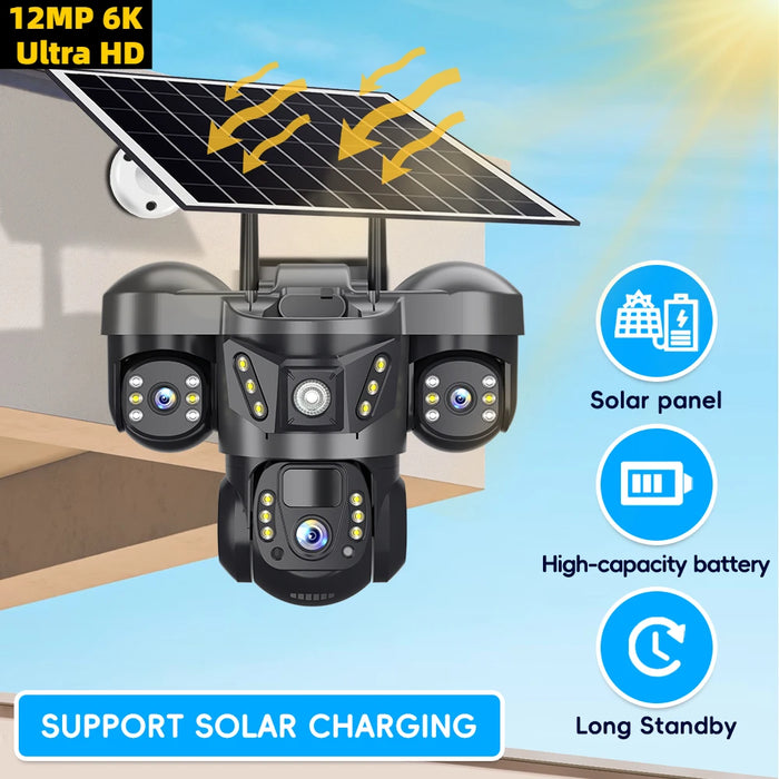 Outdoor 4G Solar Security Camera with 360° Triple View